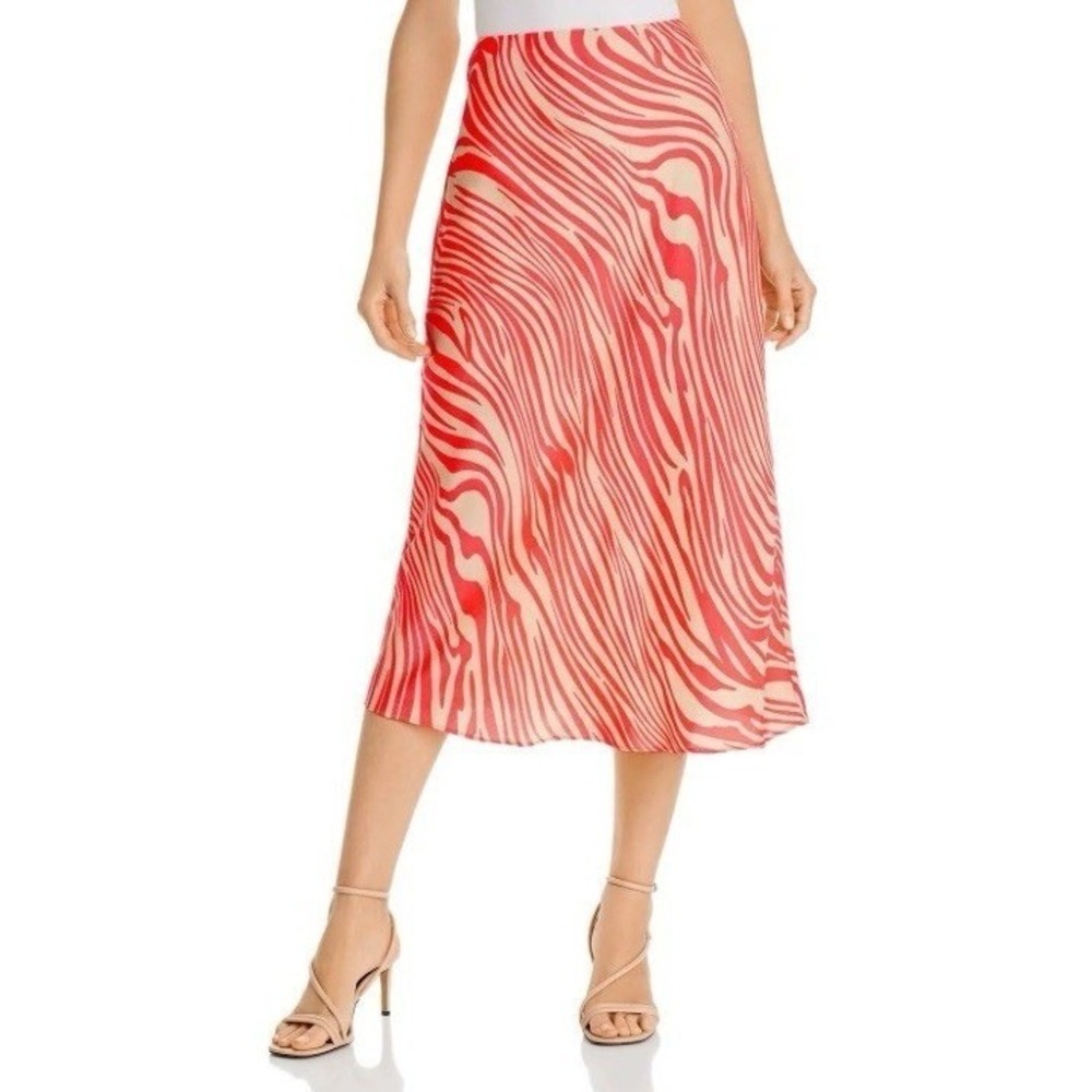 The Fifth Label Zebra Print Midi Skirt Women Sz 8 Coral Beige Summer Edgy Flowy